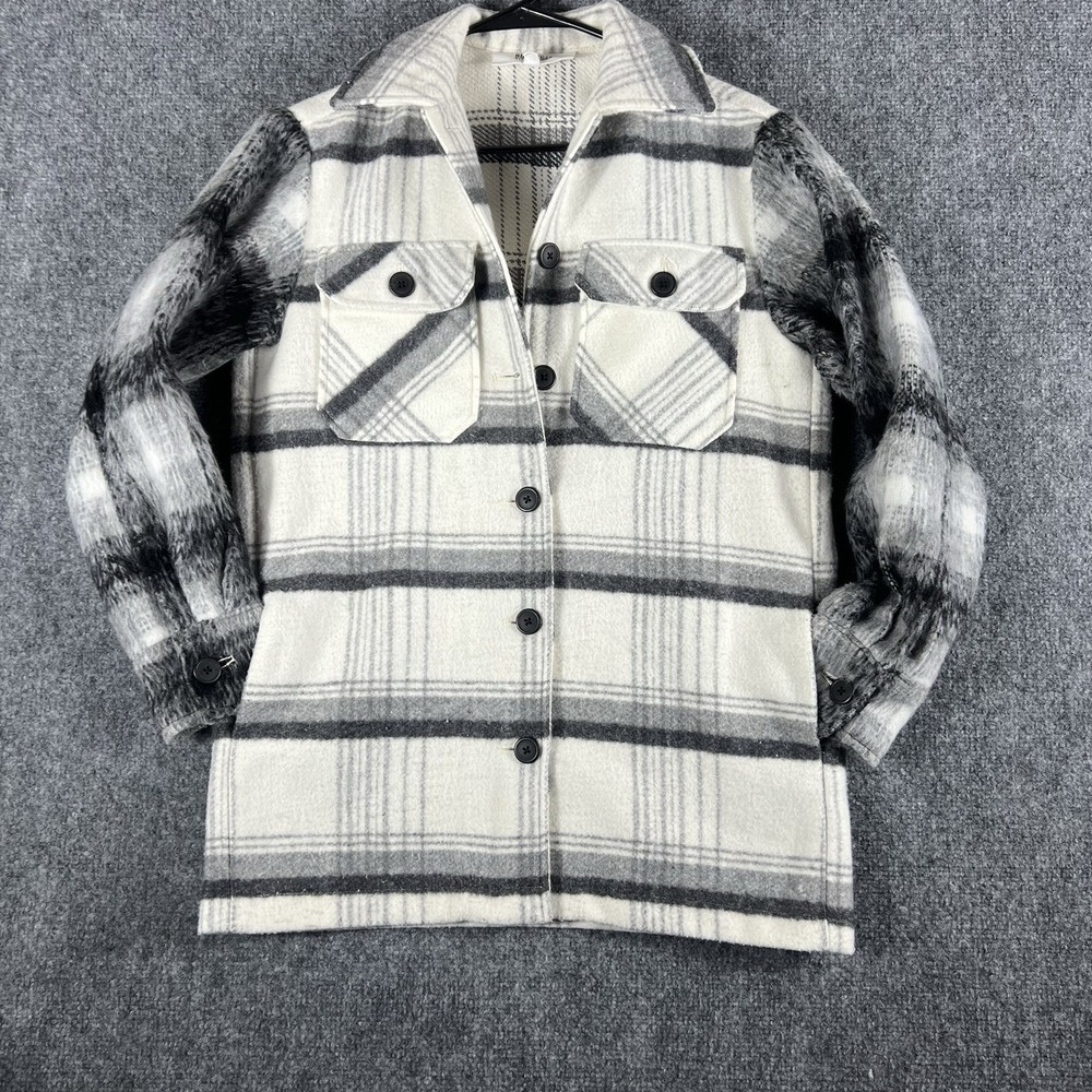 BB Dakota Steve Madden Plaid Shacket Wool Blend Button Front Jacket Coat